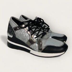 Michael Kors Liv Trainer MK Wedge Womens Sneakers Silver Black Size 7.5 Platform